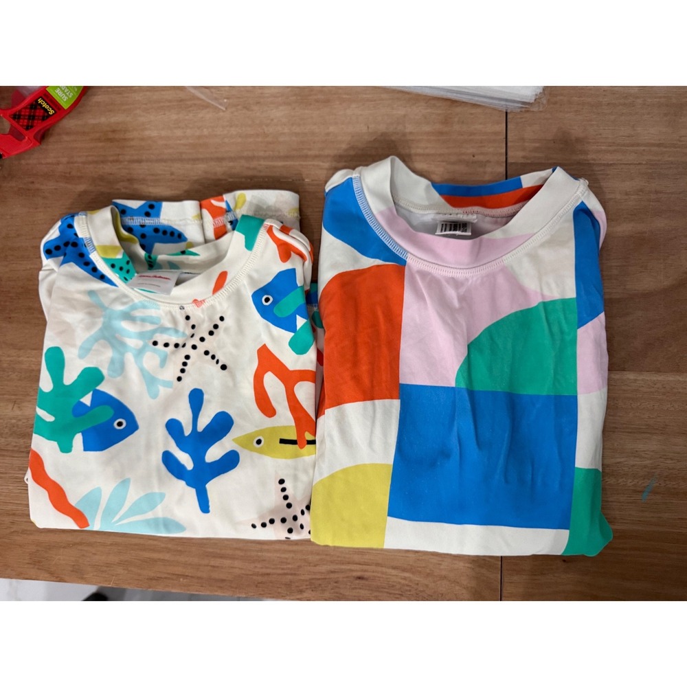 Hanna Andersson Kids Rash Guard Set 2pk Size 120 US 6-7 Geometric Sea Life Print